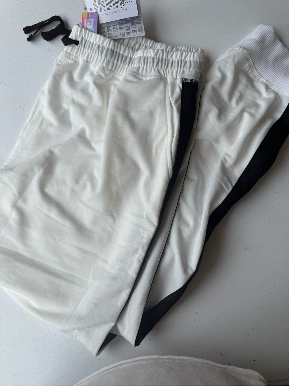 Lularoe  women’s White Track Pants with Black Side Stripe